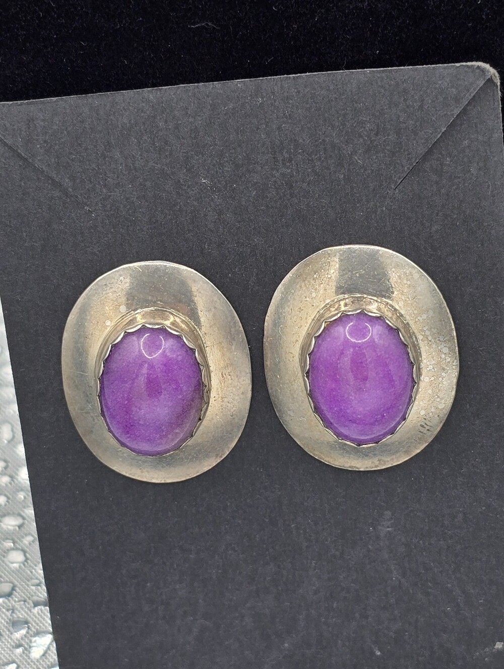 Vtg Native American Signed Sterling Silver and Sugilite Post Earrings 1.02 Inch
